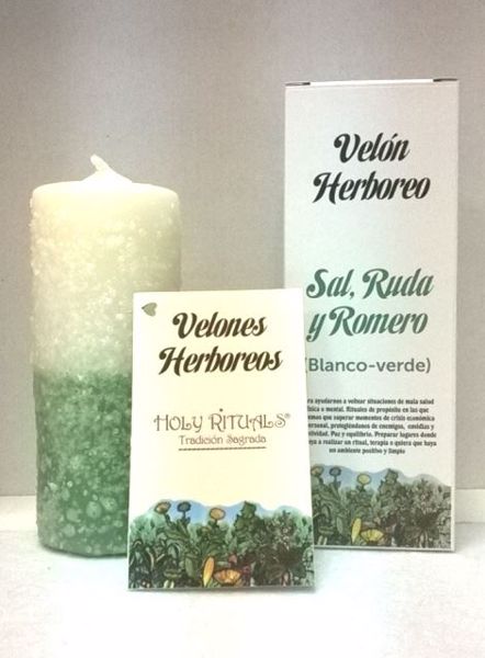 Imagen de Velón herbóreo blanco-verde Sal, Ruda y Romero