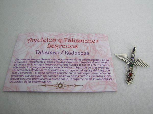 Imagen de TALISMÁN PLATA KADUCEO DE HERMES 7 CHAKRAS