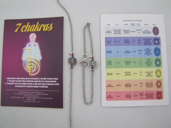 Imagen de PULSERA CHO KU REI COMPLETA DE ACERO CON 7 CHAKRAS CRISTAL SWAROSKY NATURAL. MODELOS EXCLUSIVOS