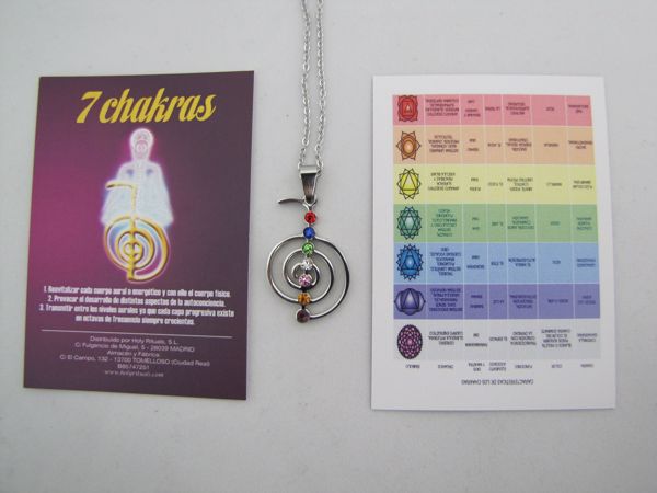 Imagen de COLGANTE CHO KU REI COMPLETA DE ACERO CON 7 CHAKRAS CRISTAL SWAROSKY NATURAL. MODELOS EXCLUSIVOS