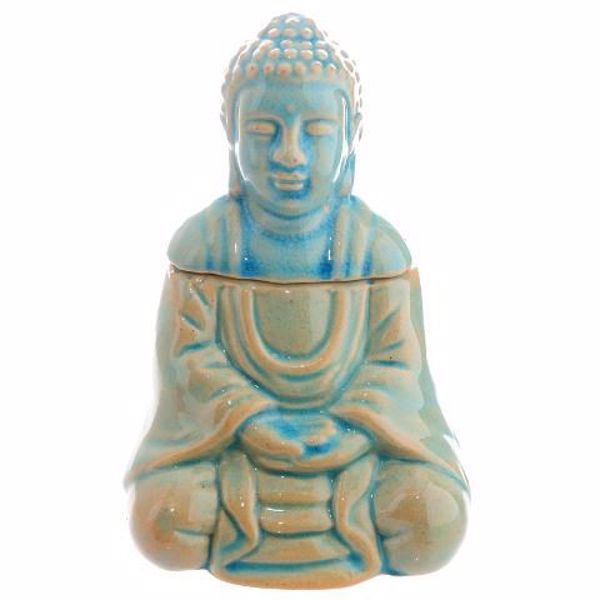 Imagen de Quemador de Aceite cerámica Buda azul Thai con tapa