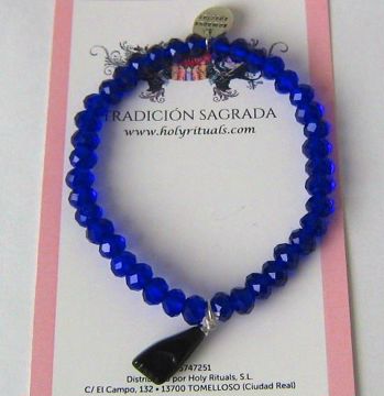 Imagen de PULSERA CON HIGA Y MEDALLA SWAROSKY CRISTAL FACETADO AZUL