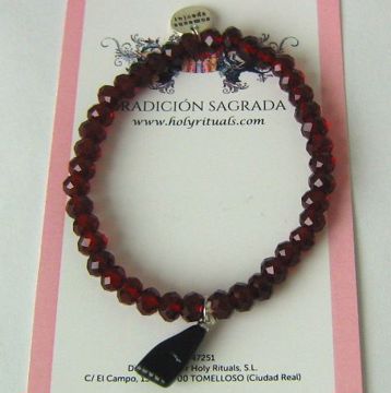 Imagen de PULSERA CON HIGA Y MEDALLA SWAROSKY CRISTAL FACETADO GRANATE