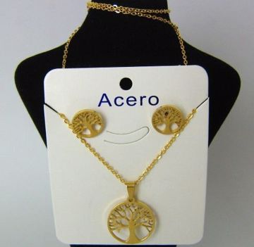 Imagen de PACK COLLAR Y PIENDIENTES DE ACERO ADAPTABLE ARBOL DE LA VIDA D