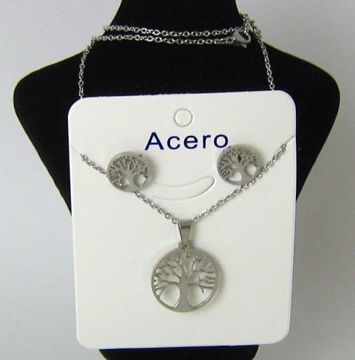 Imagen de PACK COLLAR Y PIENDIENTES DE ACERO ADAPTABLE ARBOL DE LA VIDA