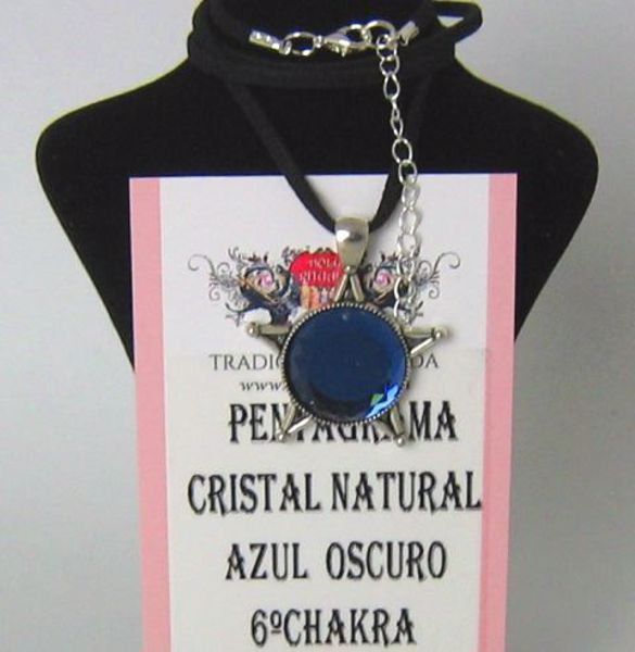 Imagen de COLLAR PENTAGRAMA CRISTAL NATURAL AZUL OSCURO 6º CHAKRA 40 MMS M2