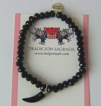 Imagen de PULSERA CRISTAL FACETADO NEGRA COLMILLO DE SABLE Y MEDALLA