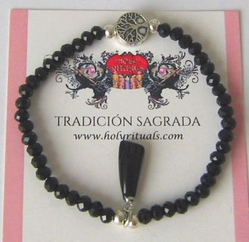 Imagen de Pulsera higa puño cerrado cristal swarovsky  negro facetado y medalla "árbol de la vida" . Contra mal de ojo.