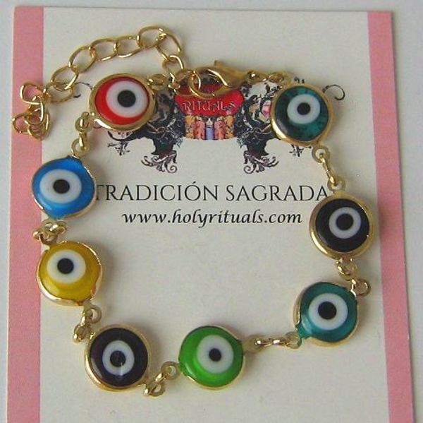 Imagen de PULSERA OJO TURCO MULTICOLOR CIERRE DORADO 8 OJOS