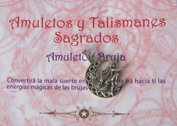 Imagen de Talismán plata bruja con escoba en luna 26 mms concede deseos