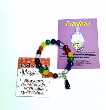 Imagen de Pulsera 7 chacras / chakras con higa azabache. Puño cerrado. Contra mal de ojo.