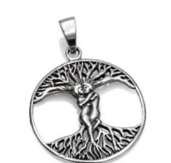 Imagen de Talismán árbol de la vida de plata. Circulo pareja abrazándose. 18MM