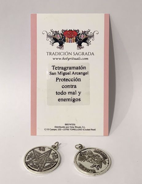 Imagen de Colgante zamak talismán amuleto san Miguel Arcángel  / tetragramatón