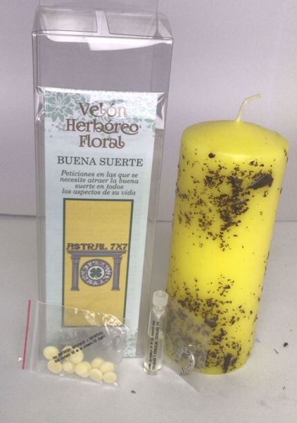 Imagen de Velón herbóreo floral buena suerte: manteca, aceite litúrgico y amuleto