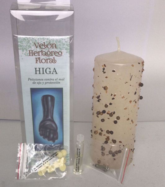 Imagen de Velón herbóreo floral higa con higa: manteca, aceite litúrgico y amuleto