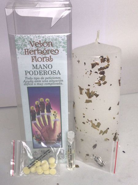 Imagen de Velón herbóreo floral mano poderosa: manteca, aceite litúrgico y amuleto