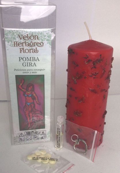 Picture of Velón herbóreo floral pomba gira: manteca, aceite litúrgico y amuleto