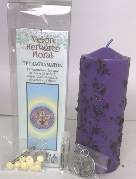 Imagen de Velón herbóreo floral tetragramatón: manteca, aceite litúrgico y amuleto