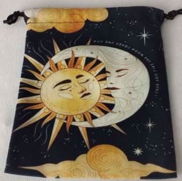 Imagen de Bolsa Guarda Tarot. Terciopelo. Sol y Luna en tonos sepia. 17.5 x 15 cm